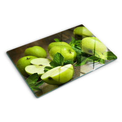 Szklana deska do krojenia z nadrukiem zielonych jabłek z dodatkiem mięty