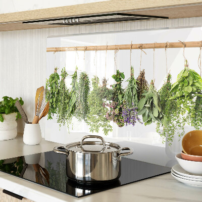 Szklana deska kuchenna z motywem suszonych ziół na sznurku