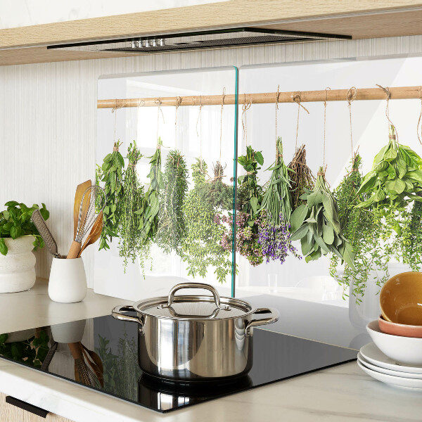 Szklana deska kuchenna z motywem suszonych ziół na sznurku