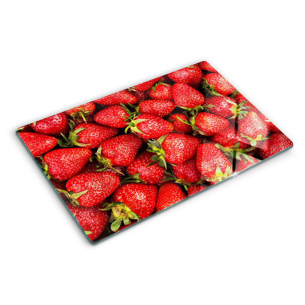 Deska kuchenna szklana z motywem truskawek na czerwonym tle
