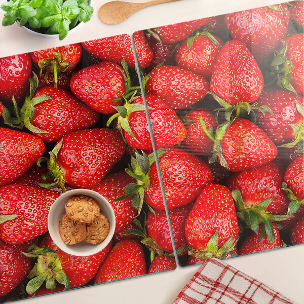Deska kuchenna szklana z motywem truskawek na czerwonym tle