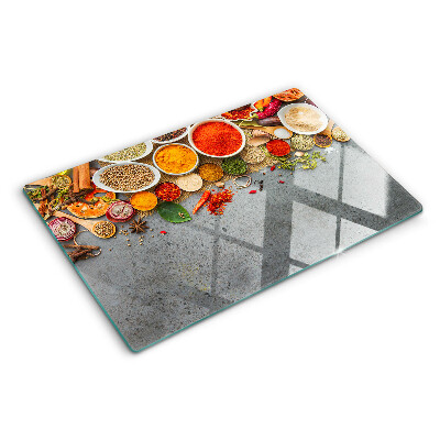 Szklana deska kuchenna z motywem przypraw i ziół