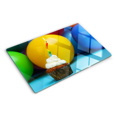 Deska kuchenna szklana z nadrukiem urodzinowego babeczki z balonami