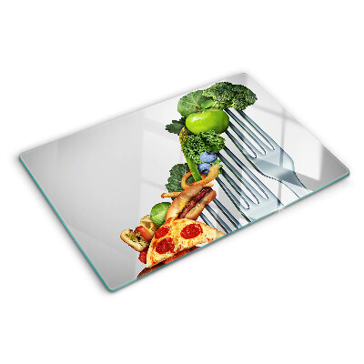 Szklana deska kuchenna z motywem jedzenia na widelcu