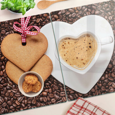 Deska kuchenna szklana Kawa z sercem i ciasteczkami