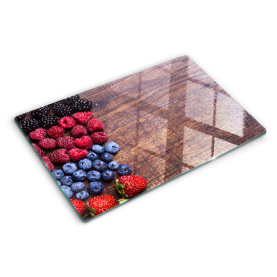Szklana deska kuchenna z nadrukiem owoców leśnych na tle drewna