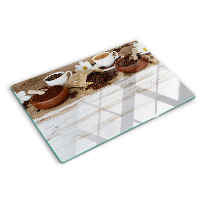 Deska kuchenna szklana z motywem kawy i ziaren kawy