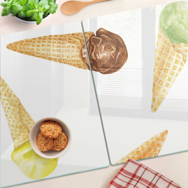 Szklana deska kuchenna z motywem lodów w waflu