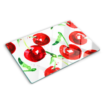 Deska kuchenna szklana z motywem czerwonych wiśni na białym tle