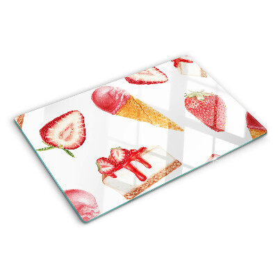 Deska kuchenna szklana z motywem lodów i truskawek
