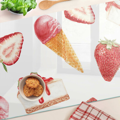 Deska kuchenna szklana z motywem lodów i truskawek