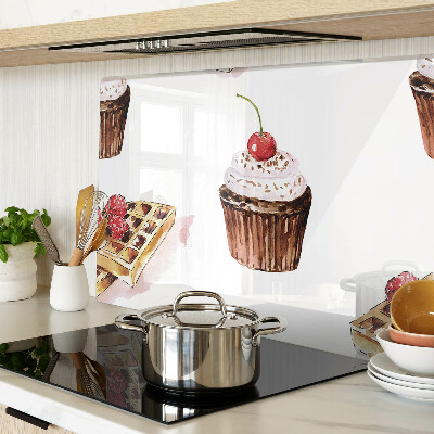 Deska kuchenna szklana Wafle i babeczki z wiśnią