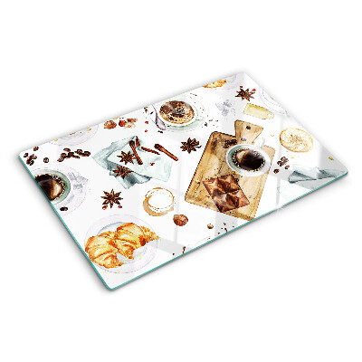 Szklana deska do krojenia z motywem kawowych przysmaków i wypieków