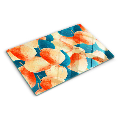 Szklana deska kuchenna z motywem brzoskwiń na tle liści