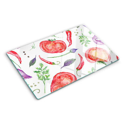 Szklana deska kuchenna z motywem warzywnych akcentów w akwareli
