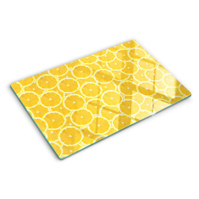 Deska kuchenna szklana z motywem plastrów cytryny na żółtym tle