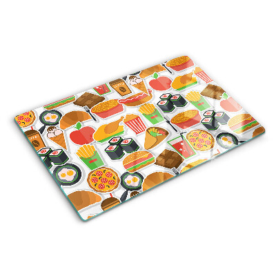 Szklana deska kuchenna z motywem jedzenia i przekąsek