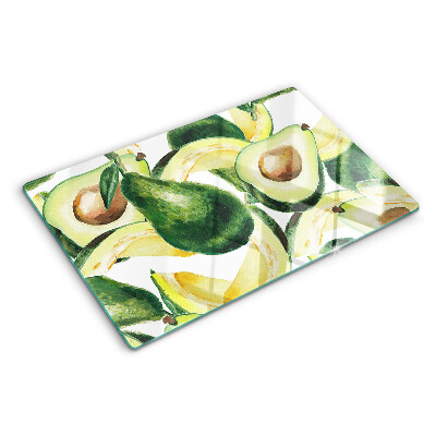 Szklana deska kuchenna z motywem awokado na tle liści