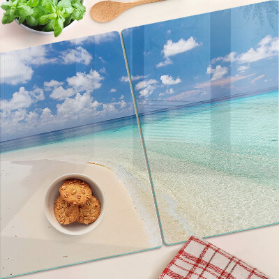 Szklana deska kuchenna z motywem plaży i błękitnego nieba