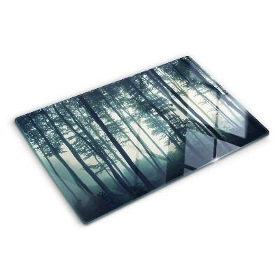 Szklana deska kuchenna z motywem lasu we mgle