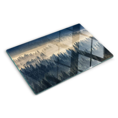 Szklana deska do krojenia z motywem mglistej leśnej scenerii