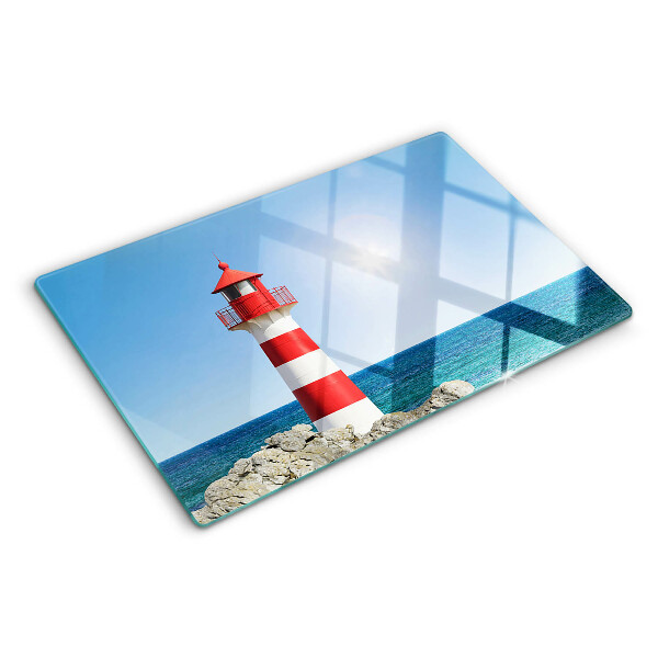 Szklana deska kuchenna z nadrukiem latarni morskiej nad oceanem