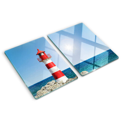 Szklana deska kuchenna z nadrukiem latarni morskiej nad oceanem