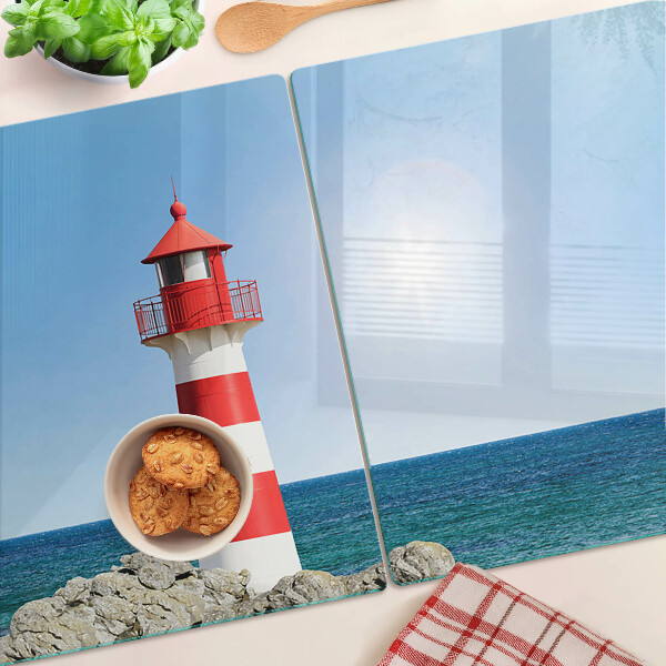 Szklana deska kuchenna z nadrukiem latarni morskiej nad oceanem