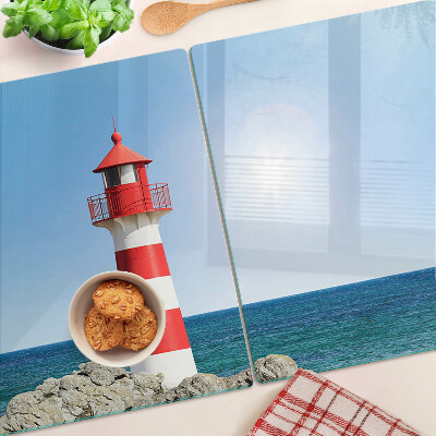 Szklana deska kuchenna z nadrukiem latarni morskiej nad oceanem