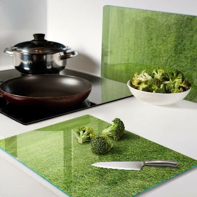 Szklana deska kuchenna z motywem zielonej trawy
