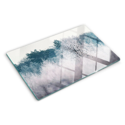 Deska kuchenna szklana z motywem zimowego krajobrazu z drzewami