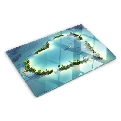 Deska kuchenna szklana z motywem rajskiej wyspy z palmami