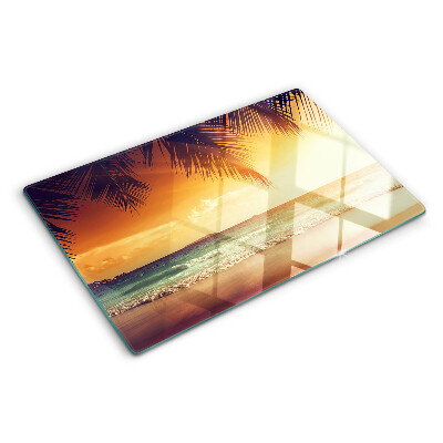 Deska kuchenna szklana z motywem zachodu słońca nad plażą