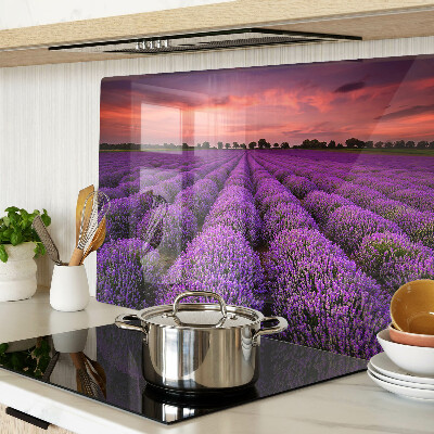 Szklana deska do krojenia z motywem pola lawendy o zachodzie słońca