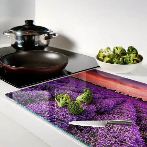 Szklana deska do krojenia z motywem pola lawendy o zachodzie słońca