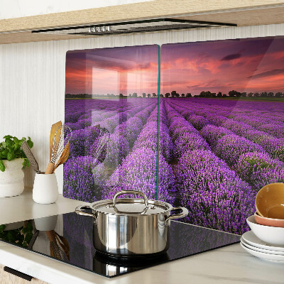 Szklana deska do krojenia z motywem pola lawendy o zachodzie słońca