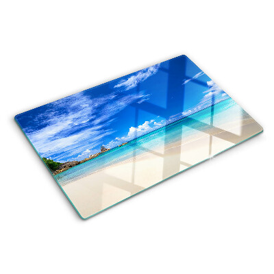 Deska kuchenna szklana z motywem tropikalnej plaży i błękitnego nieba