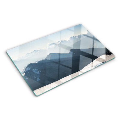 Szklana deska do krojenia z motywem górskiego krajobrazu w chmurach