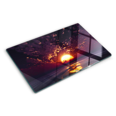 Szklana deska kuchenna z motywem zachodu słońca nad morzem