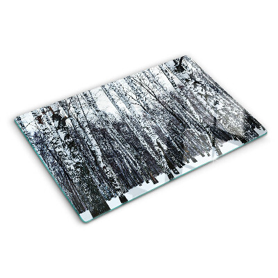 Deska kuchenna szklana z motywem zimowego lasu z brzozami