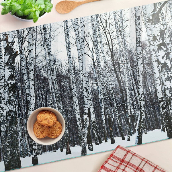 Deska kuchenna szklana Zimowy las z brzozami