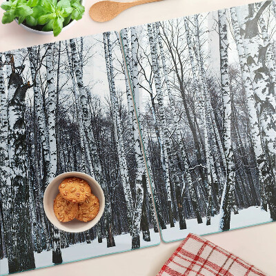 Deska kuchenna szklana z motywem zimowego lasu z brzozami