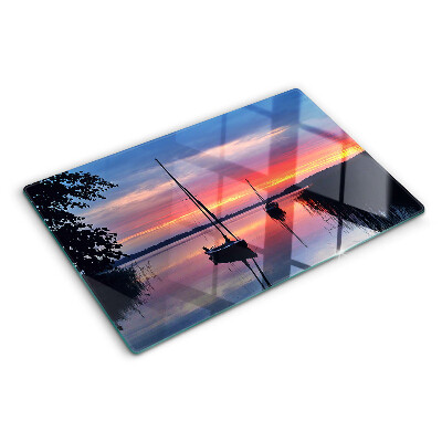 Szklana deska do krojenia z motywem zachodu słońca nad jeziorem