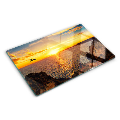 Szklana deska do krojenia z motywem zachodu słońca nad morzem