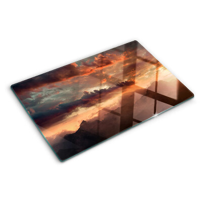 Szklana deska do krojenia z motywem zachodu słońca nad górami