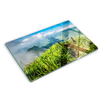 Szklana deska kuchenna z motywem górskiego krajobrazu z zielenią