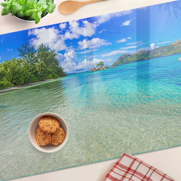 Deska kuchenna szklana z motywem tropikalnej plaży z lazurową wodą