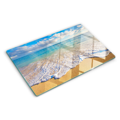 Szklana deska do krojenia z motywem plaży z falami i chmurami