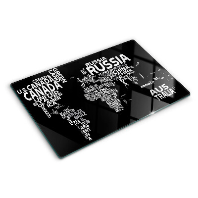 Szklana deska do krojenia z mapą świata z nazwami krajów