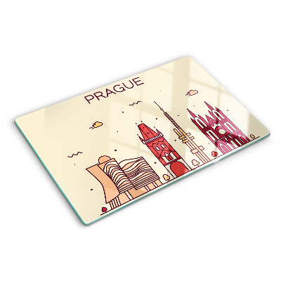 Deska kuchenna szklana z nadrukiem przedstawiającym widok miasta Praga